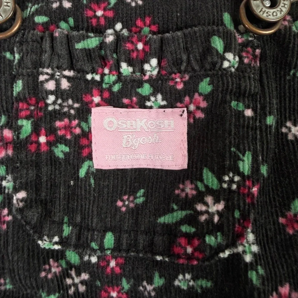 OshKosh B'gosh Overalls Kids 6 Months Black Floral Corduroy Bibs 896-0089